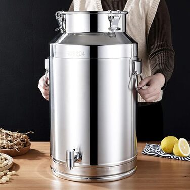 Контейнер для зберігання з нержавіючої сталі з краном, бак з харчової нержавіючої сталі, товстостінний, герметичний контейнер для олії, вина, молока, води, з краном та кришкою, стійкий до іржі та легко миється, 14 літрів