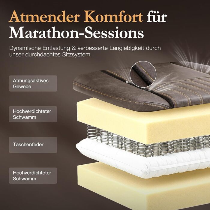 Ігрове крісло Dowinx з пружинною подушкою, гоночне ігрове крісло з масажною поперековою опорою, ергономічне ігрове крісло з підставкою для ніг, офісне крісло, шкіра штучна, коричневий колір