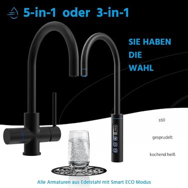 Чайник для виробництва газованої води HappyFilter FizzRed охолоджений шипучий кип'ятіння Сенсорний чорний змішувач 3в1 Фільтр від накипу Диспенсер для води Офіс Кухня Стаціонарне підключення до водопроводу Адаптер CO2 425 г 3 в 1 чорний 425 г CO2