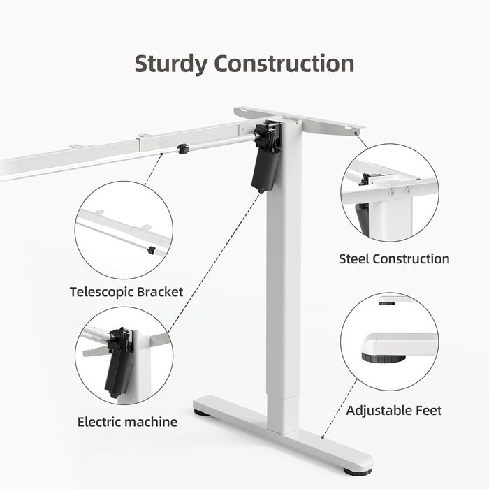 Каркас столу Claiks з регульованою висотою та колесами, електричний каркас столу з 3 функціями пам&39яті, каркас столу з потужним двигуном, білий, Т-подібний, білий