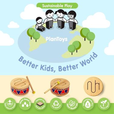 Ударна установка PlanToys для дітей - Ударна установка для дітей - Музична іграшка для віком від 1 року - Дерев&39яна дитяча бараб