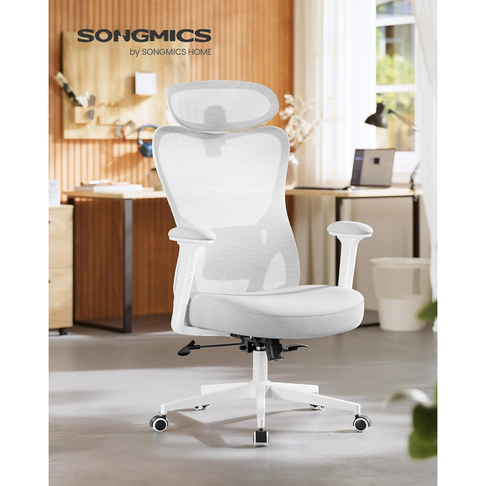 Ергономічне офісне крісло SONGMICS, стілець для роботи, комп&39ютерне крісло, регульований поперековий відділ та підголівник, вантажопідйомність до 150 кг, регульована висота, колір &quotголубий сірий&quot OBN066GD01