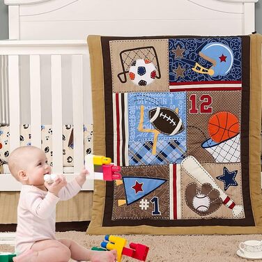 Комплекти постільної білизни для дитячого ліжечка Brandream для немовлят, хлопчиків, Happy Friends and Family Time, спортивний ком