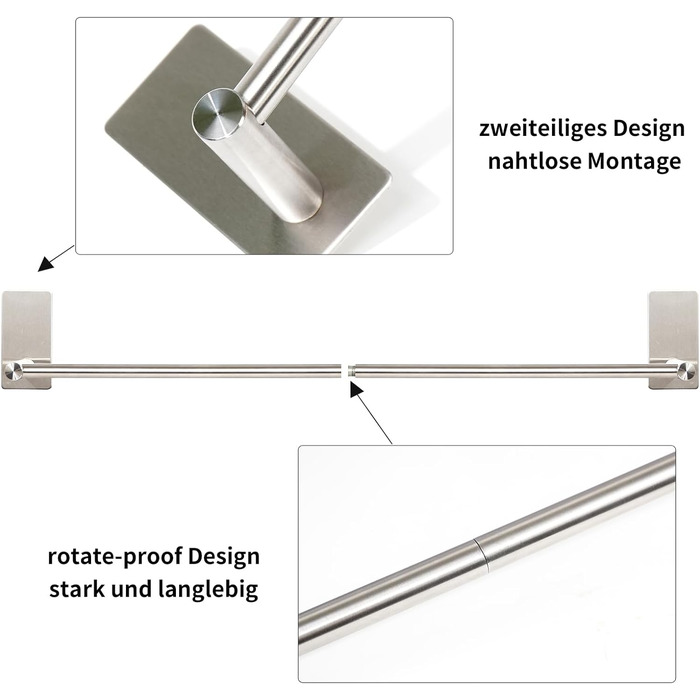 Рушникосушка без свердління 75см SUS304 Нержавіюча сталь Самоклеюча рушникосушка Міцна рушникосушка для ванної кімнати, спальні, к
