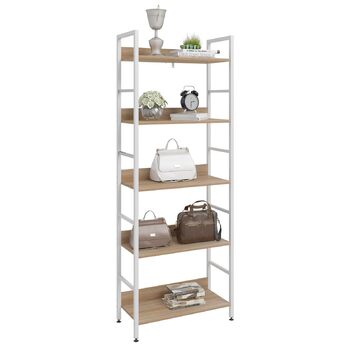 Книжкова полиця WOLTU, Відкрита окремостояча полиця з 5 полицями, Полиця для вітальні, спальні, кабінету, 60x160x27,5 см, Білий Світлий дуб, 5 полиць (60 x 27,5 x 160 см) Білий Світлий дуб