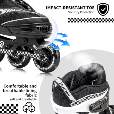 Регульовані роликові ковзани для дітей, хлопчиків та дівчаток ковзани зі світильниками для дітей віком 6-12 років ковзани зі світильниками для жінок та чоловіків на відкритому повітрі чорні, XL (42-44,5)