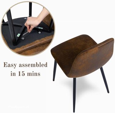 Комплект обідніх стільців Homy Casa з 4 предметів, скандинавський вінтажний стиль, сидіння зі штучної замші зі сталевими ніжками чорного та коричневого кольорів.