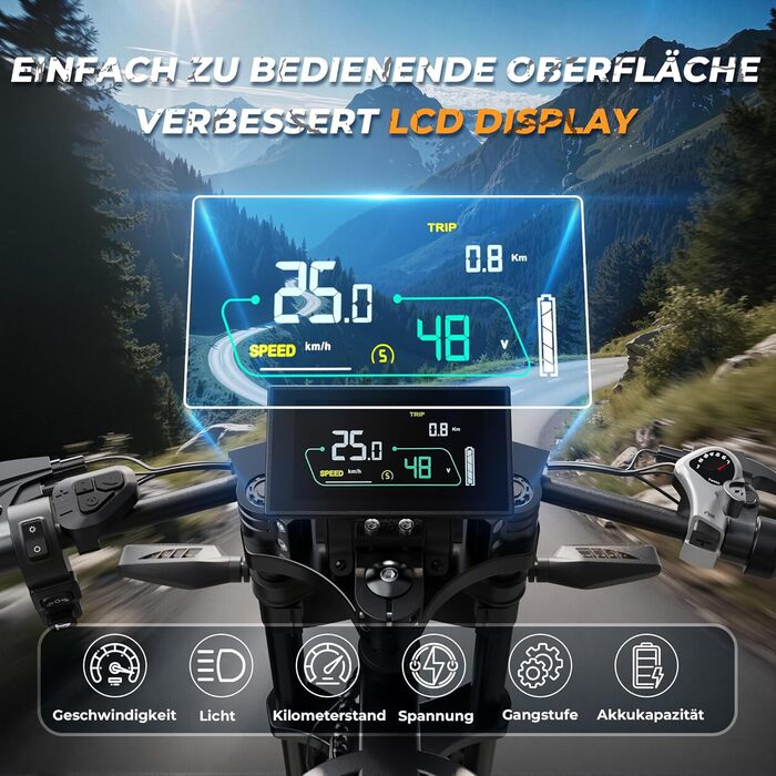 Електровелосипед VARUN, чоловічий електровелосипед 20 x 4,0 дюймів з акумулятором 48 В 31,5 Аг / 20,8 Аг, запас ходу до 160-180 км, двигун 250 Вт 85 Нм, фетбайк з повною підвіскою, поворотниками, 7-швидкісний всюдихідний електровелосипед з білим акумулято