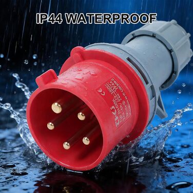 Перехідник CEE з вилки 32A на розетку 16A, високострумовий адаптер із захисною кришкою, 3 фази, 5 контактів, 50 см, водонепроникний IP44, підходить для промислового та побутового використання (32-16)