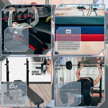 Силова лава з місцем для зберігання, регульована висота та складна, важка атлетика, домашні тренування, домашній спортзал, станція для віджимань, фітнес-студія, багатофункціональна тренувальна лава червона/чорна