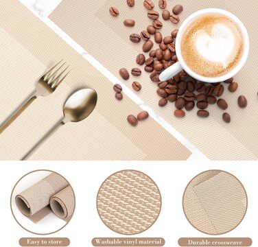 Ткані серветки Набір з 8 вінілових термостійких серветок, які можна мити 45 см * 30 см, бежевий Набір з 8 серветок бежевий