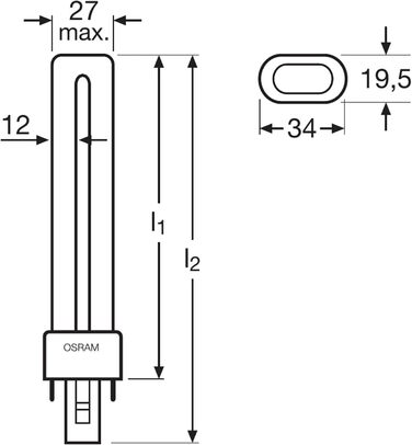 Енергозберігаюча лампа Osram Dulux S, цоколь G23, 11 Вт, теплий білий - 2700K