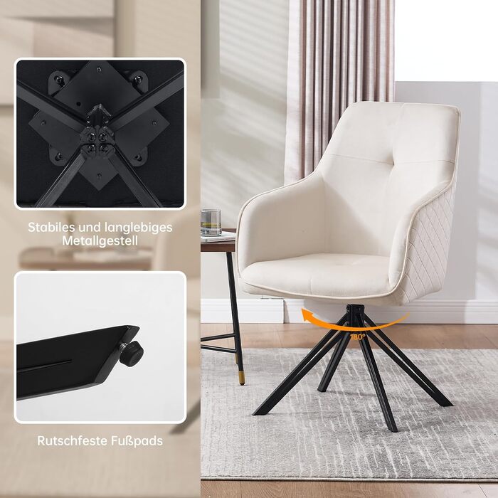 Комплект обідніх стільців з 2 шт. , обертове оксамитове крісло з міцним металевим каркасом та нековзними підніжками - Сучасні кухонні та офісні стільці, зручне крісло для вітальні (бежевий) стиль - 3 бежевий