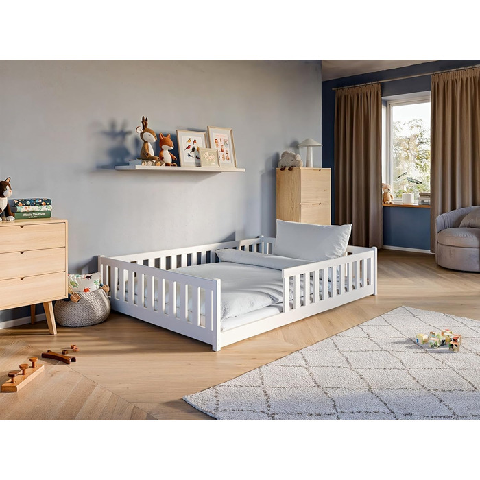 Дитяче колективне дитяче ліжко Підлогове ліжко 140x200 см із захистом від падіння та рейковим каркасом Ліжко Монтессорі Ліжко-розк