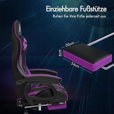 Офісний стілець ALFORDSON, Робочий стілець з масажною подушкою для попереку, Ергономічне комп&39ютерне крісло з відкидною спинкою, Поворотне крісло з підставкою для ніг, Регульована висота, Фіолетовий
