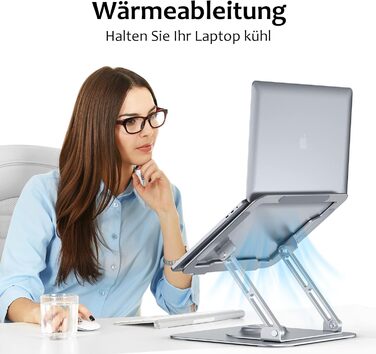 Стійка для ноутбука JOYEKY 360 складана, портативна, з алюмінію, регульована по висоті та ергономічна. Сумісна з MacBook, Dell, HP та іншими ноутбуками. Сріблястий колір, обертається на 360