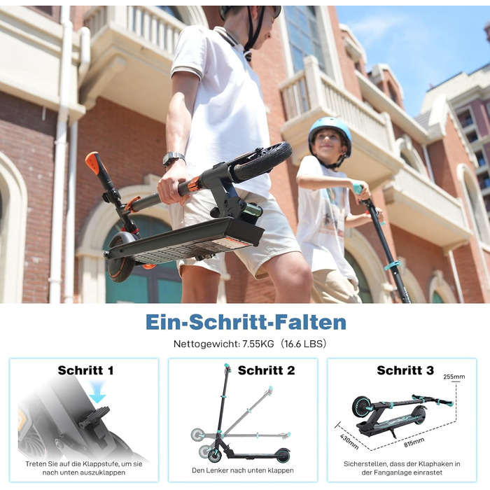 Дитячий електросамокат RCB R15 (8-12-16 років) - до 20 км/год, максимальний запас ходу 16 км, складний електросамокат для дітей, подарунок для підлітків, чорно-синій