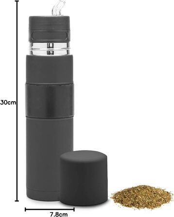 Новий - Автоматичний термос з нержавіючої сталі - Термос, чашка для мате та бомбілья в одному - Не потрібно наповнювати щоразу, коли хочеться випити (Чорний)