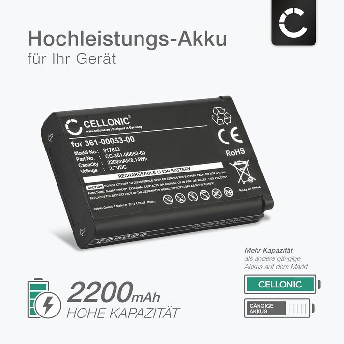 Акумулятор для навігації, сумісний з Garmin VIRB, Monterra VIRB Elite Alpha 100 (2200 мАг, 3,7 В) 2 шт. 2 акумулятори
