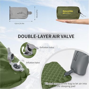 Ультралегкий надувний матрац Naturehike Tuye, R4.6, підходить для надзвичайно холодних умов з температурою -20 C, товщина 8 см, легко зберігається, ідеально підходить для походів та кемпінгу (186 * 58 * 8 см) 186*58*8 см