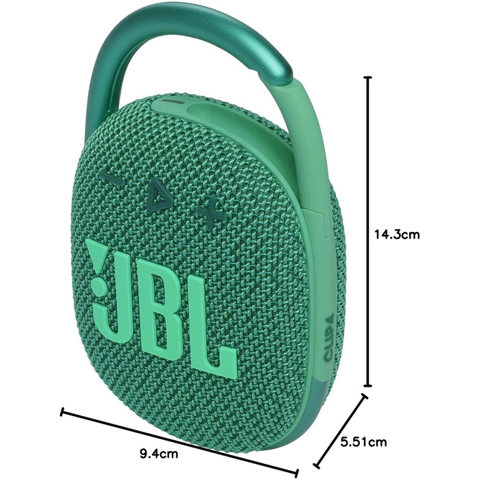Колонка JBL Clip 4 Eco виготовлена з переробленого матеріалу в зеленому кольорі - Водонепроникна, портативна музична колонка з пра