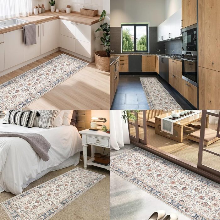 Кухонний килимок у стилі бохо з коротким ворсом, що прається, нековзний кухонний килимок, килимок для коридору, довгий килимок для кухні, спальні, пральні, ванної кімнати, 60 x 180 см, різнокольоровий, 60 x 180 см (прямокутний)