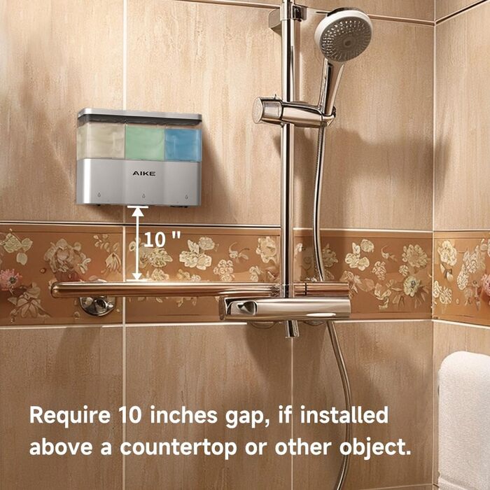 Дозатор мила для душу для ванної кімнати, автоматичний дозатор мила 3 x 320 мл для настінного кріплення, пластиковий дозатор мила