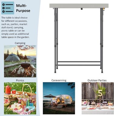 Складаний стіл Home Vida, 1,2 м, міцний, надзвичайно надійний, для кемпінгу, фуршету, весілля, ринку, саду, вечірки, багажника автомобіля, пікніка, для використання в приміщенні та на вулиці, складаний, білий 122 см