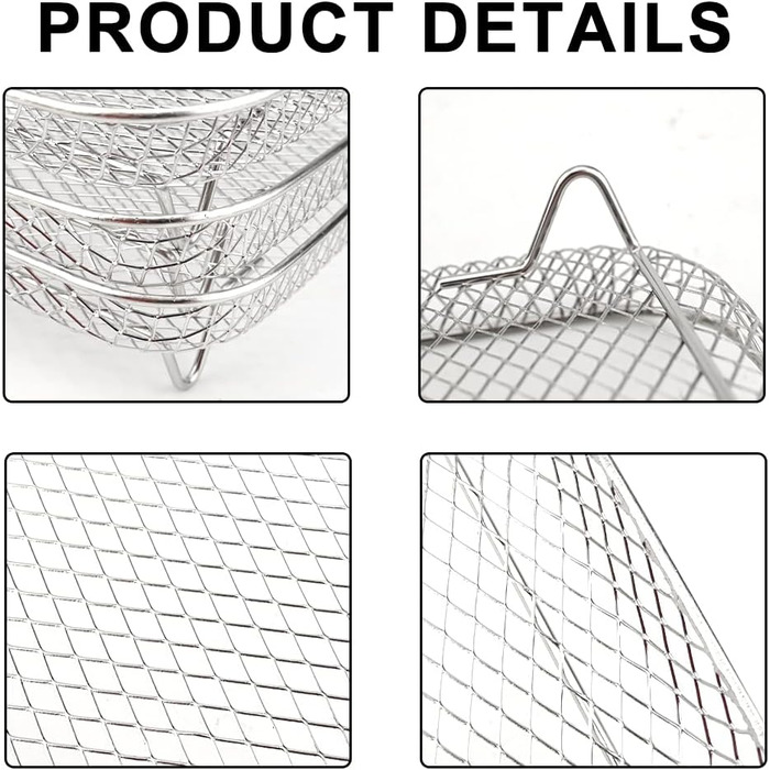Стійки для аерофритюрниці, лоток для кошика аерофритюрниці з нержавіючої сталі 3-шарові штабельовані стійки-дегідратори для випічки у фритюрниці (квадратні), 3