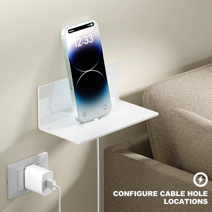 Настінна полиця Toski, не потребує свердління, 2 самоклеючі полиці, маленька, шириною 23 см, акрилова плаваюча полиця для ванної кімнати/вітальні/спальні/кухні/офісу, біла, 12 Г x 23 Ш x 9 В см