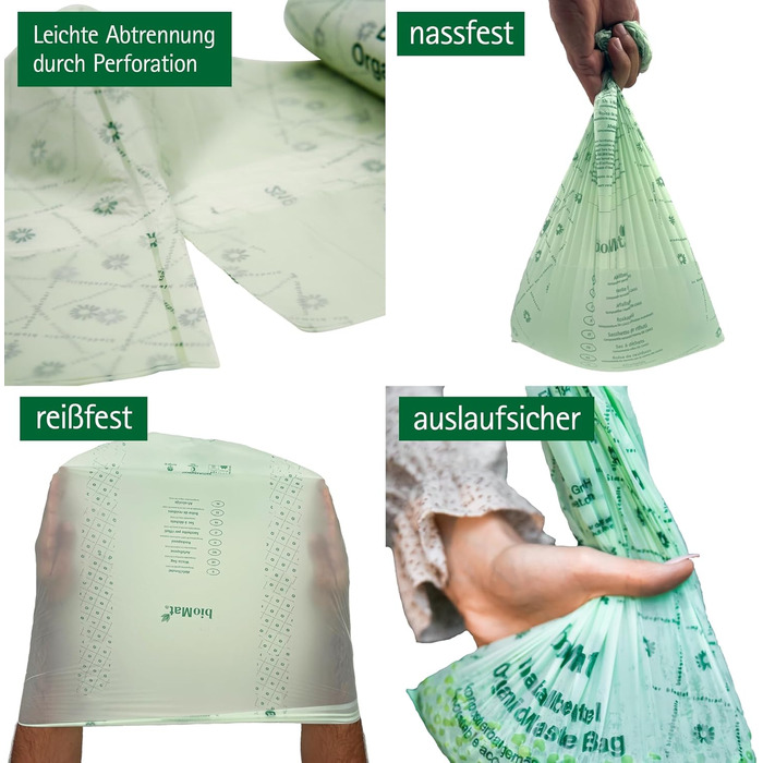 Компостовані пакети для біовідходів bioMat об&39ємом 10 л з ручкою для перенесення, 104 пакети, преміальна якість, сертифіковані DIN, кліматично нейтральні, зроблені в Німеччині