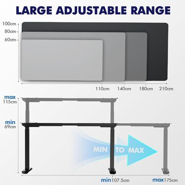 Регульована по висоті рама столу AIMEZO з 2 двигунами, електрична рама столу з 2 напрямками, регулювання висоти, функція пам&39яті та запобігання зіткненням, чорна - 2