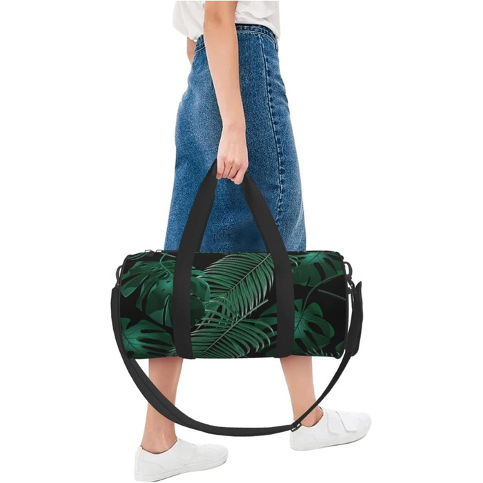 Спортивна сумка для подорожей, принт Листя банана, зелений малюнок, чорний колір, універсальний розмір