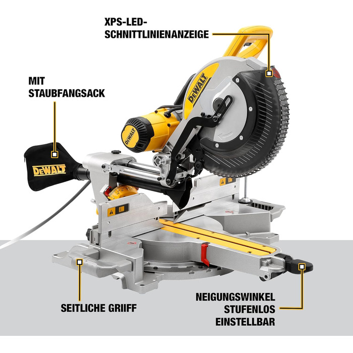 Панельна пила DEWALT 1675 Вт DWS780 у комплекті з аксесуарами - З твердосплавним полотном 305x30 мм ідеально підходить для внутрішніх робіт - Висока продуктивність різання та світлодіодний індикатор лінії різання, DWS780-QS, жовто-чорний, DEWALT DWS780-QS