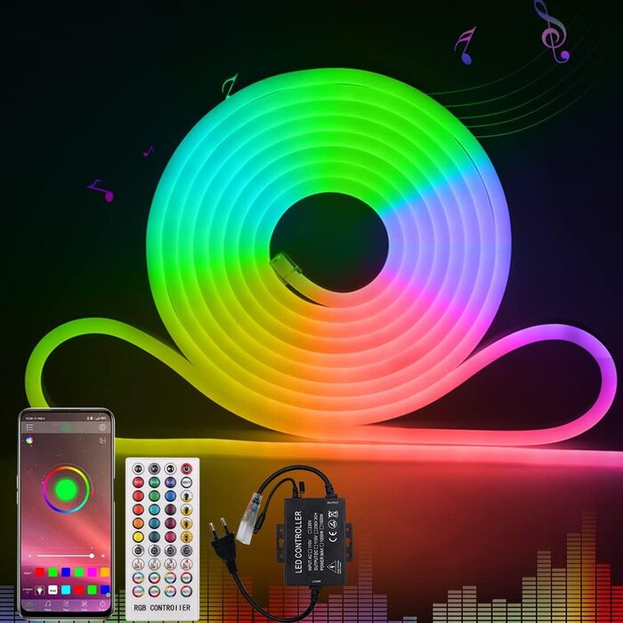 Світлодіодна стрічка KISUFU 220 В RGB з IC Neon, 1 м світлодіодна стрічка з керуванням програмою, світло зі зміною кольору своїми руками, синхронізація музики, неонова стрічка для вітальні, спальні, різдвяна прикраса стін