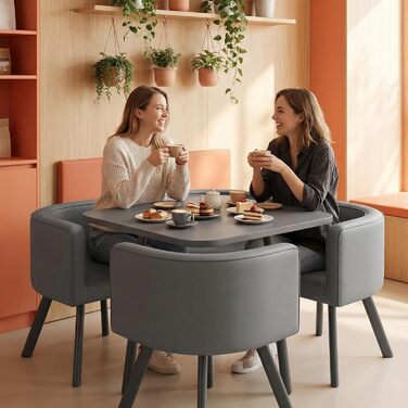 Обідній комплект із 4 стільцями, маленький круглий обідній стіл 90 см, для 4-6 осіб, для їдальні, кухні, вітальні, сучасні кухонні стільці (80 см сірого кольору)