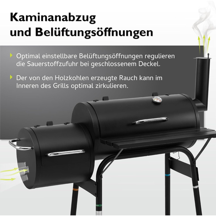 Гриль-коптильня Tepro BBQ Smoker Wichita, 2 камери для приготування, з колесами та термометром у кришці, чорний, розміри прибл. 112 x 63 x 116,5 см