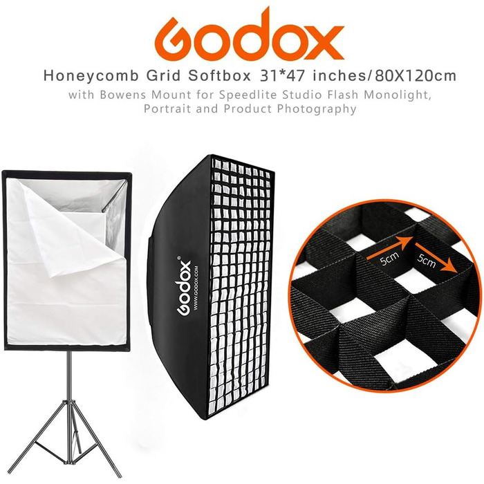 Прямокутний софтбокс Honeycomb Grid Softbox з Bowens для портретної студії Blitz Speedlite Softbox (SB-FW80X120), 80X120