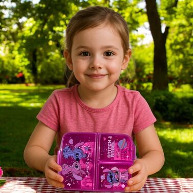 Ланчбокс дитячий Stitch та Angel з роздільниками, контейнер для обіду з 3 відділеннями, тримач для перекусів у школу, ідеальний для ланчу, легко миється та легкий (Kawaii) 17x14x5 см