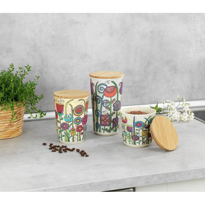 Контейнер для зберігання квітів WENKO, контейнер для зберігання продуктів у квітковій формі з кришкою з бамбука, герметичне зберігання продуктів на кухні, без BPA, місткість 0,95 літра, Ø 10,5 x 18,5 см, різнокольоровий