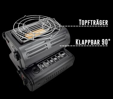 Портативний кемпінговий обігрівач TruWare з картриджами, складний обігрівач для намету для саду, каравана, зимового саду Мобільний газовий обігрівач з ручкою (газовий обігрівач з 4 картриджами)