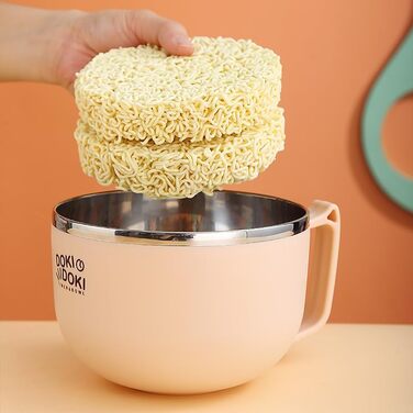 Миска для рамену з кришкою, велика миска для локшини швидкого приготування об&39ємом 1200 мл з таймером, миска для швидкого приготування з нержавіючої сталі 304 для локшини, бенто, обіду (Monkey)