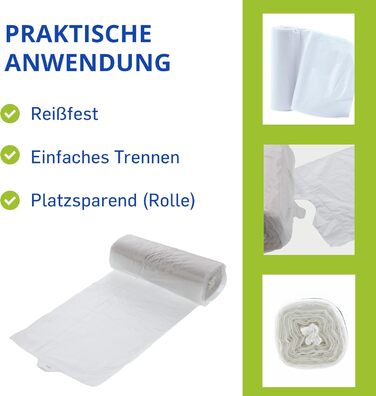 Рулонів у картонній коробці, кожен містить 50 мішків для сміття (2000 штук), 20 літрів, надзвичайно міцні та стабільні, 450x540 мм, товщина 8 мкм, прозорі, 50 шт. (упаковка по 40 шт. ), 40