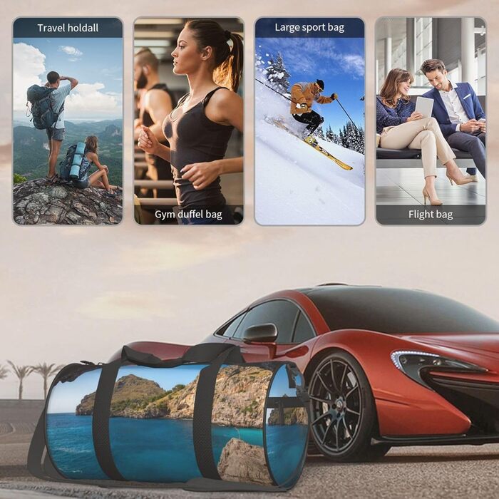 Спортивна сумка для фітнесу та подорожей з принтом Арка Мальорки, чорна, універсальний розмір