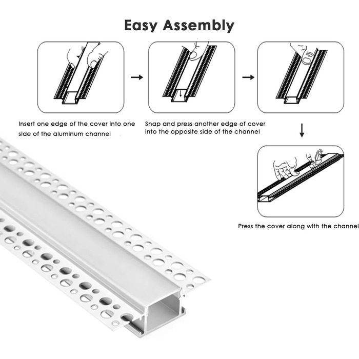Світлодіодний профіль для гіпсокартону Besseto 4 упаковки 3,3 фута/1 метр, гіпсокартонна світлодіодна стрічка алюмінієвий профіль, безобідкові втоплені світлодіодні профілі для світлодіодних стрічок шириною 8-27 мм
