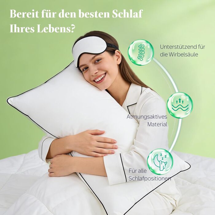 Пухові подушки преміум-класу APSMILE 40x80 (2 шт.) Зовнішній наповнювач 90 білого пуху Внутрішній наповнювач суміш пера Ергономічний дизайн для максимального комфорту Чохол з м&39якої органічної бавовни Вага наповнювача 730 г кожна, 40x80 см (2 шт.), біли