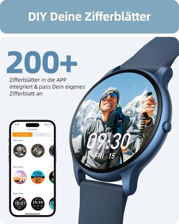 Чоловічий круглий смарт-годинник Parsonver з функцією телефону, фітнес-годинник для чоловіків та жінок зі 100 спортивними режимами, серцевим ритмом, монітором сну, крокоміром, водонепроникним IP68, смарт-годинник, жіночий годинник, синій, SPROD1