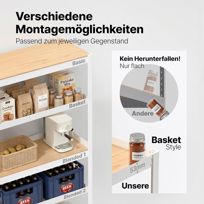 Стелаж, стелаж для підвалу, стелаж для зберігання речей, побутовий стелаж, кухонний стелаж, гаражний стелаж, 40 x 90 x 180 см, стелаж з полицями з ламінованого МДФ, регульовані полиці, білий (полиця-Ш) 90*40*180 см