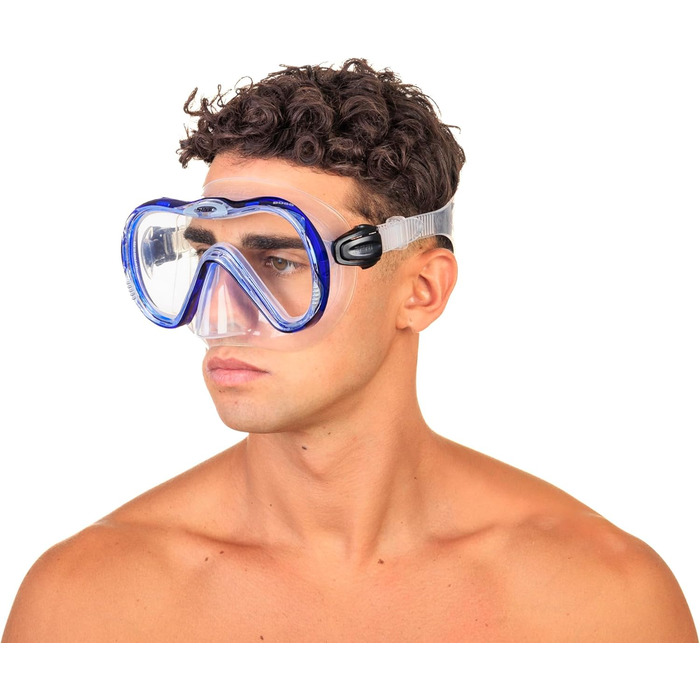 Силіконовий набір для дайвінгу та снорклінгу з маскою та трубкою з системою сухого верху та продувним клапаном, прозорий/синій