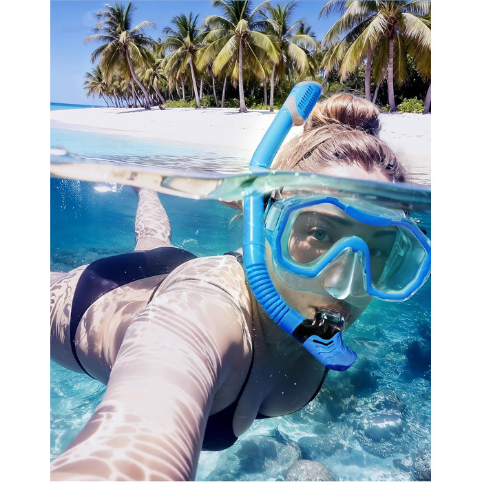 Набір для дорослих з маскою для снорклінгу, комплект з 2 предметів, комплект для снорклінгу з панорамною маскою для снорклінгу та сухим снорклінгом, водонепроникна маска для дайвінгу з загартованого скла для дайвінгу, снорклінгу, плавання, прозорий синьо-